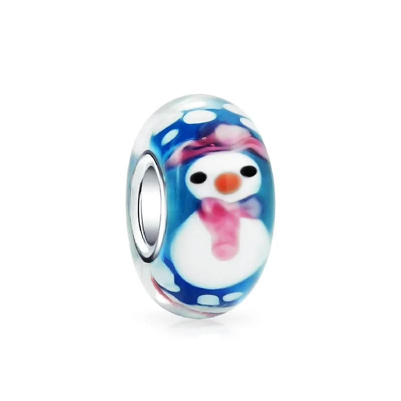 Ladies bracelets movable stone bracelets-Christmas Charm Bead Snowman Murano Glass for European Bracelets