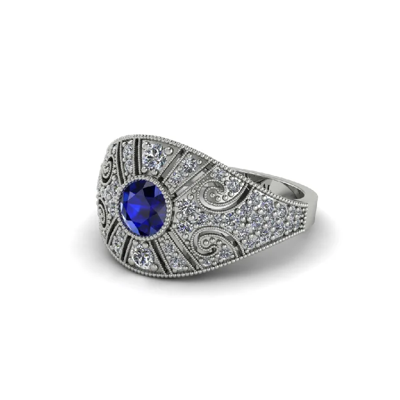 ladies engagement ring fall collection-Sapphire Vertical Three Stone Vintage Engagement Ring - Vivienne No. 15