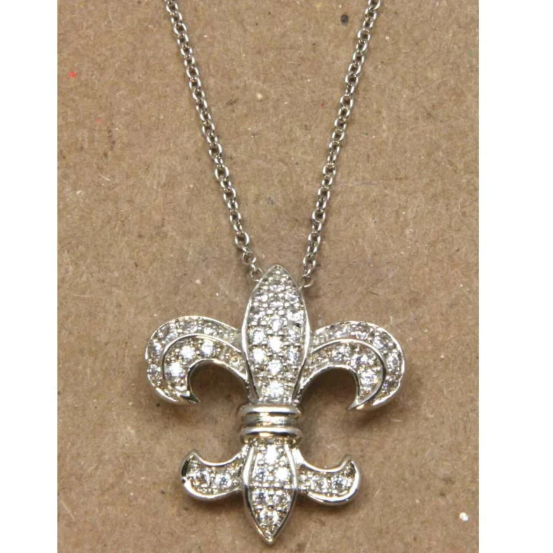 Ladies necklaces ruby gem accents-Fleur De Lis Necklace Sterling Silver