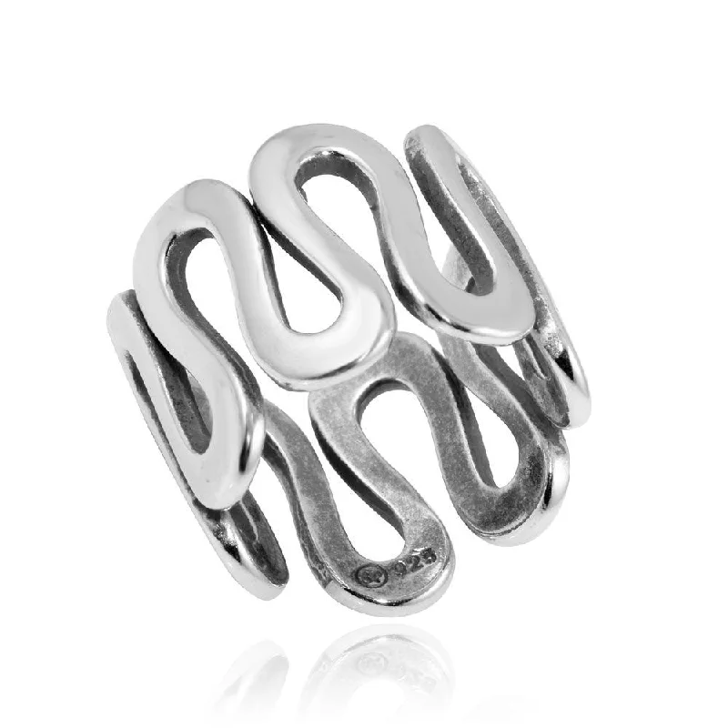 ladies ring for mother-High Polished 925 Sterling Silver Wavy Eternity Ring - CR00744