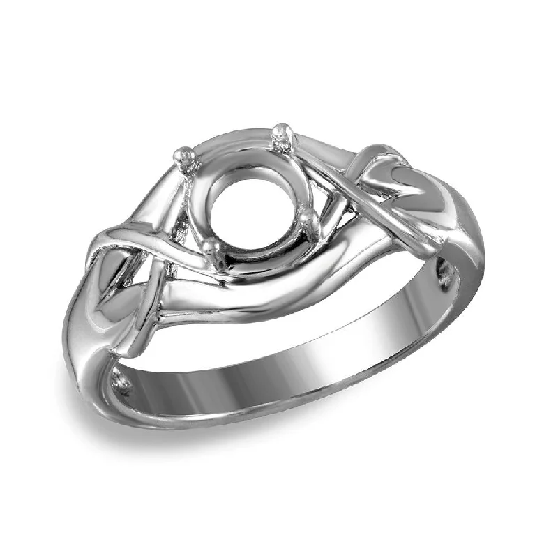 ladies ring cyber monday gold-Silver 925 Rhodium Plated Tied Up Design Single Stone Mounting Ring - BGR00486