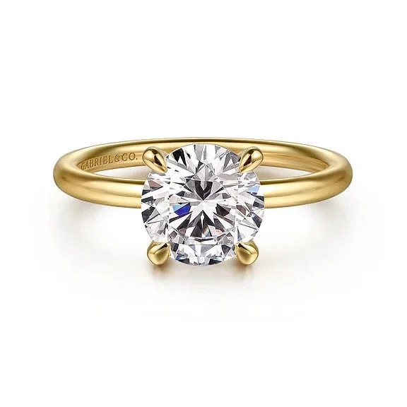 ladies engagement ring recycled-Tiana - 14K Yellow Gold Round Solitaire Diamond Engagement Ring (Setting Only)