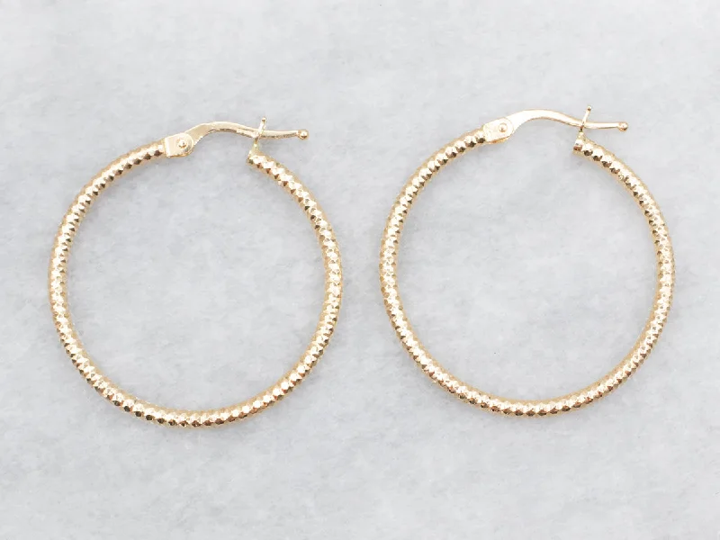 ladies earrings 1920s style-Faceted Gold Tube Hoop Earrings