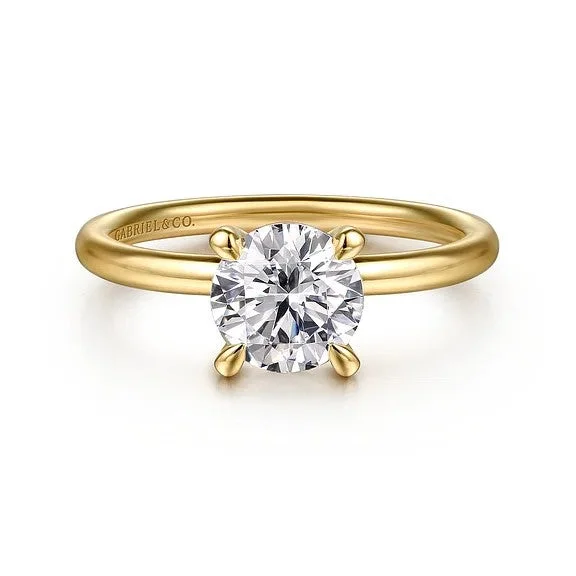 ladies engagement ring spring design-Tiana - 14K Yellow Gold Round Solitaire Diamond Engagement Ring (Setting Only)