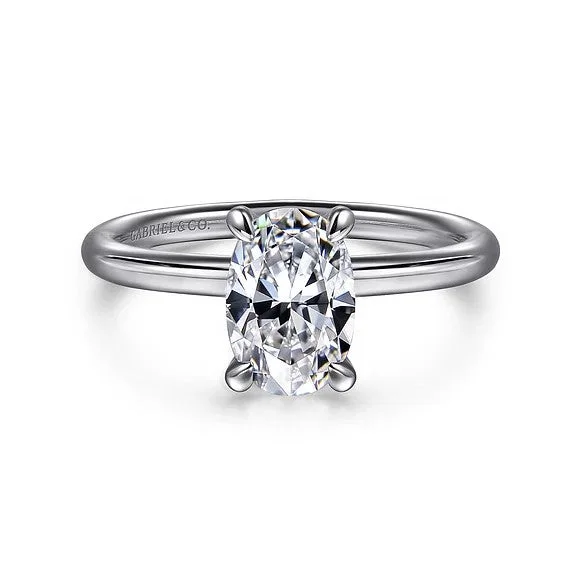 ladies engagement ring exclusive silver-Tiana - 14K White Gold Oval Solitaire Diamond Engagement Ring (Setting Only)