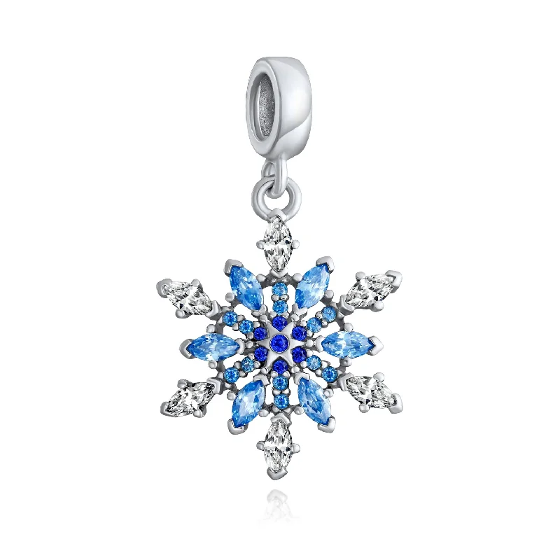 Ladies bracelets raw stone bracelets-Christmas Charm Bead Ice Blue Crystal Snowflake for Winter Holiday Bracelets