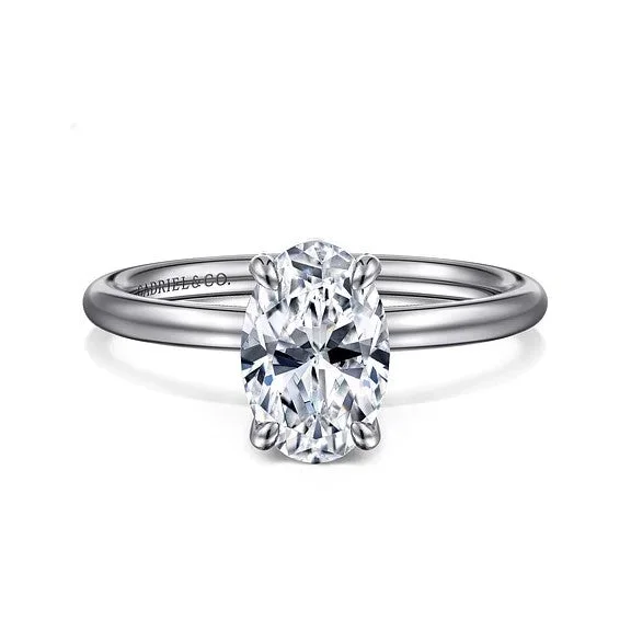 ladies engagement ring handmade platinum-Tiana - 14K White Gold Oval Solitaire Diamond Engagement Ring (Setting Only)