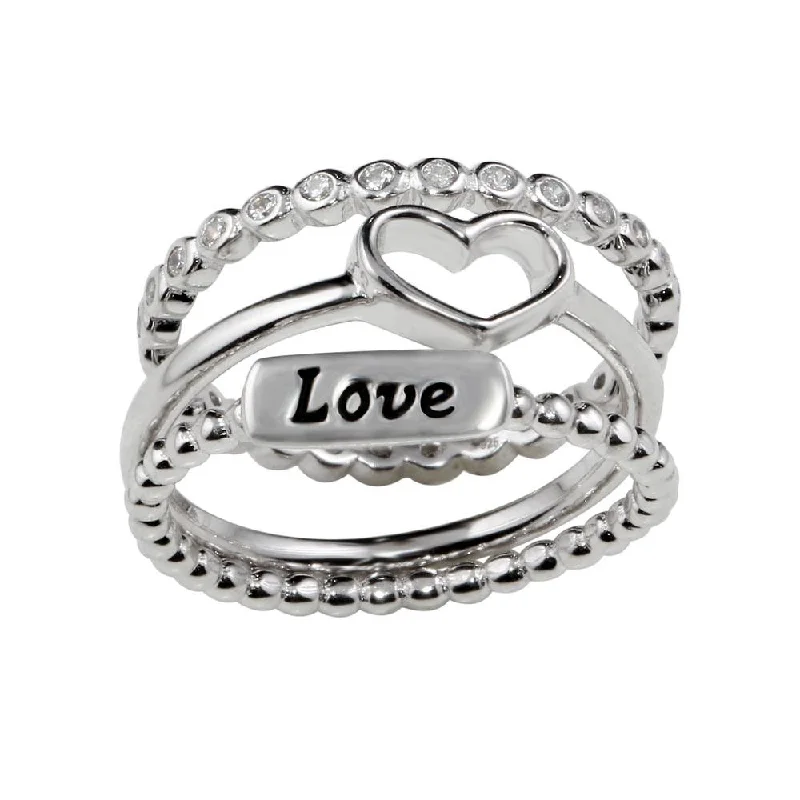 ladies ring sleek-Rhodium Plated 925 Sterling Silver Stackable Love Rings - STR01060