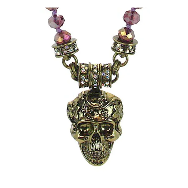 Ladies necklaces embossed design necklaces-Kirks Folly Skull & Amethyst Necklace