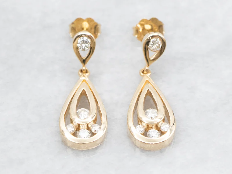 ladies earrings elegant gold-Teardrop Shaped Diamond Drop Earrings