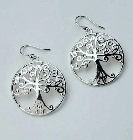 ladies earrings tri-tone-"Tree of Life" Round Earrings in Sterling Silver