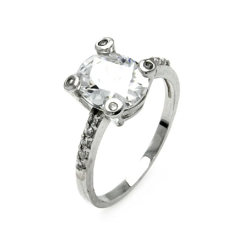 ladies ring vintage-Silver 925 Rhodium Plated Oval CZ Center Ring - STR00262