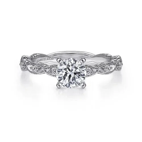 ladies engagement ring sale platinum-Sadie - Vintage Inspired 14K White Gold Round Diamond Engagement Ring (Setting Only)