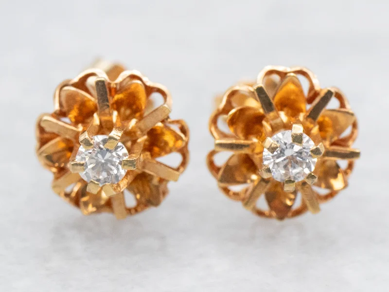 ladies earrings engraved-Gold Buttercup Diamond Stud Earrings