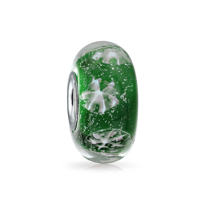 Ladies bracelets two-tone bracelet designs-Christmas Charm Bead Snowflake Murano Glass Spacer for European Bracelets