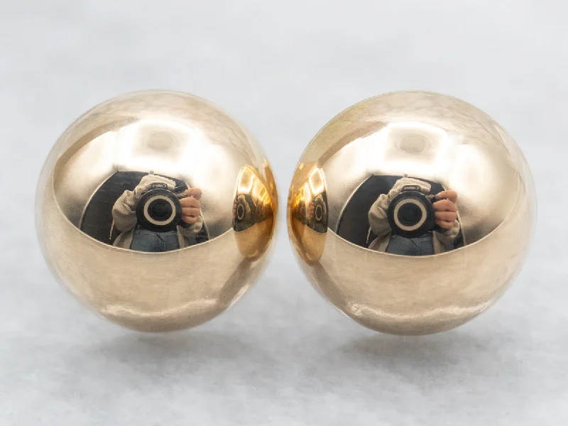 ladies earrings chunky platinum-Yellow Gold Hollow Dome Stud Earrings