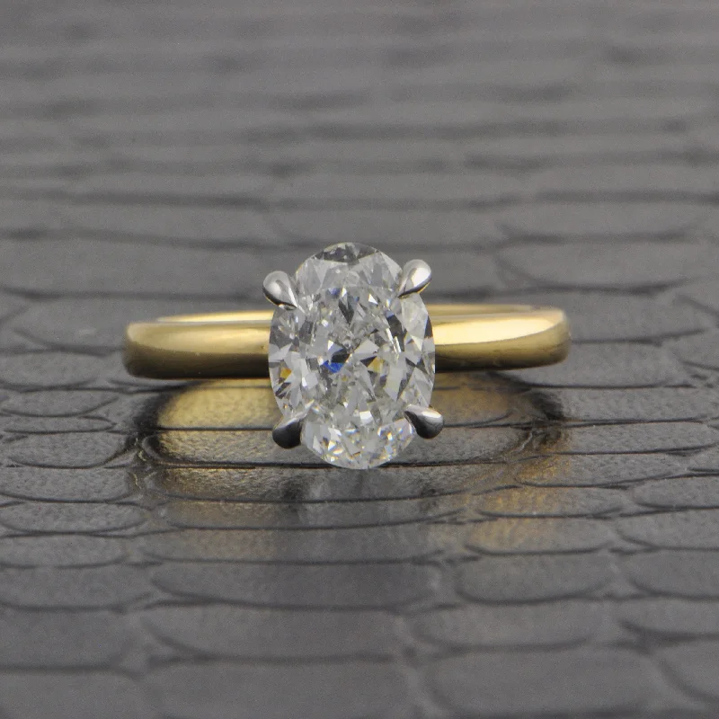 ladies engagement ring metallic tones-GIA 2.50 ct. Oval Cut Diamond Engagement Ring in Yellow Gold