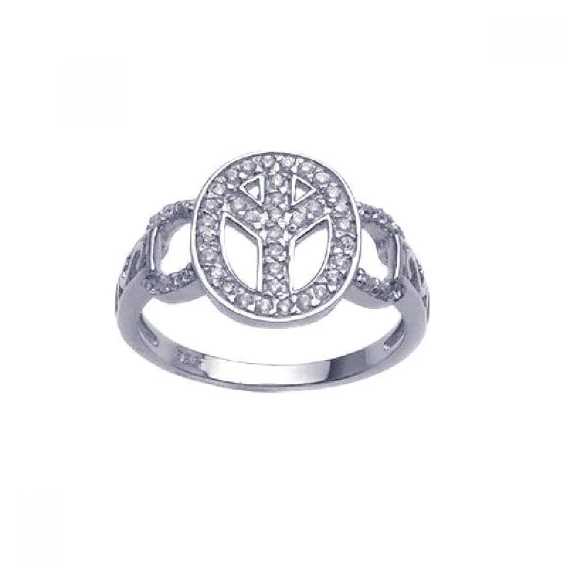 ladies ring seasonal gold-Silver 925 Rhodium Plated CZ Wide Peace Sign Ring - STR00592