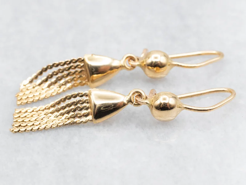 ladies earrings upcycled-Polished 18-Karat Italian Gold Tassel Drop Earrings