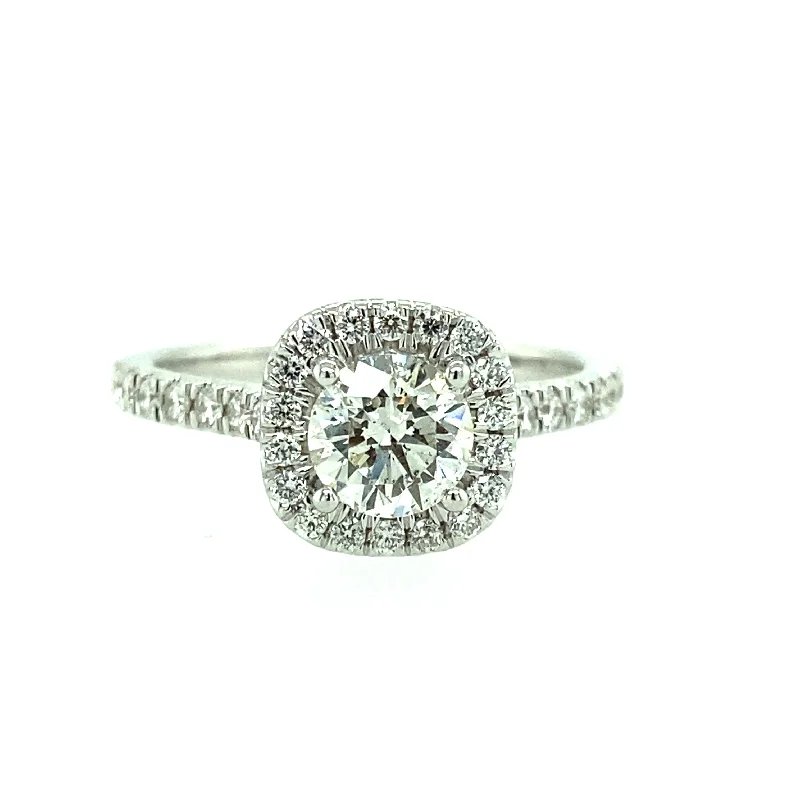 ladies engagement ring center stone-14K White Gold 1.08ct Round Diamond Halo Engagement Ring