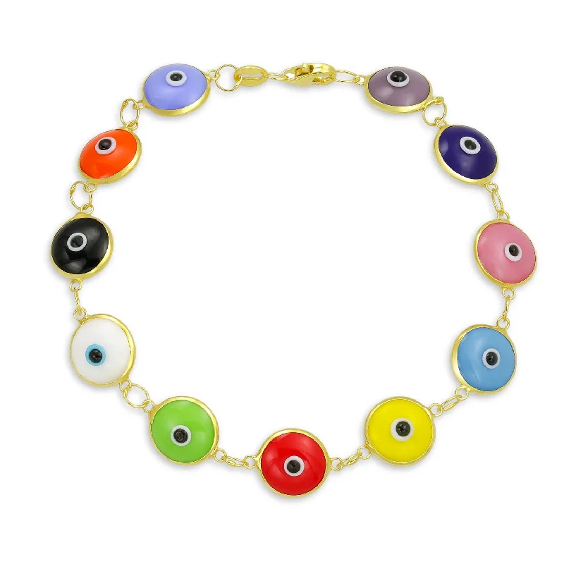 Ladies bracelets fabric band styles-Protection Good Luck Amulet Strand Bracelet with Multicolor Evil Eye Beads 7-7.5 Inch