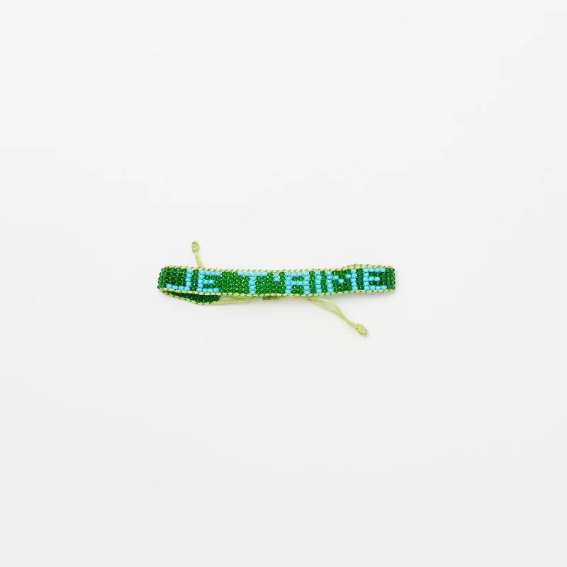 Ladies bracelets arrow pattern styles-Woven JE T'AIME Bracelet - Green/Turquoise