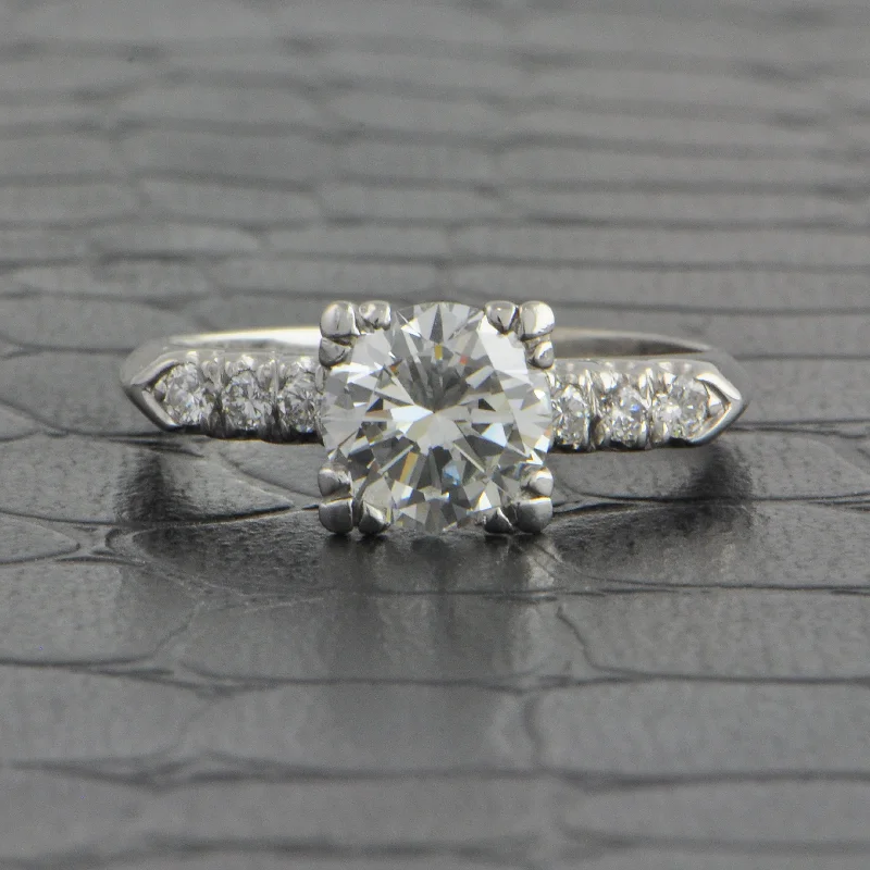 ladies engagement ring designer platinum-Vintage 1950s 1.43 ct. Transitional Cut Diamond Engagement Ring in Platinum