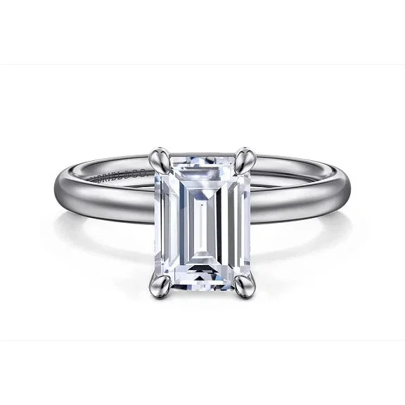 ladies engagement ring chic-Unite - 14K White Gold Emerald Cut Solitaire Diamond Engagement Ring (Setting Only)