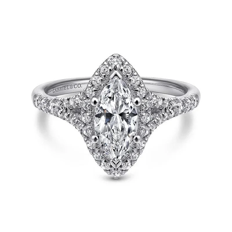 ladies engagement ring sleek-Verbena - 14K White Gold Marquise Halo Diamond Engagement Ring (Setting Only)