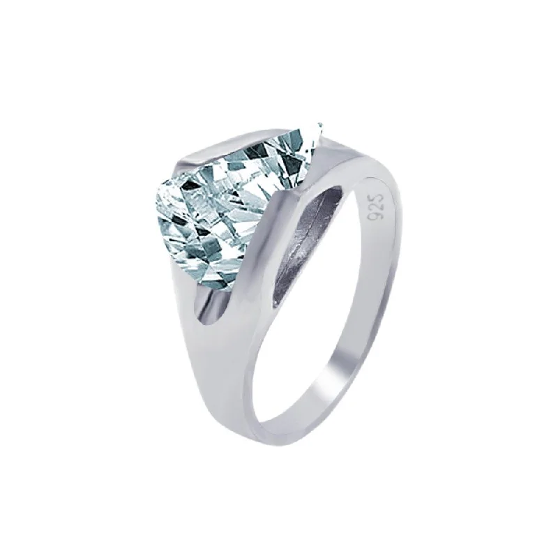 ladies ring radiant cut-Silver 925 Rhodium Plated Clear Sideways CZ Ring - AAR0001