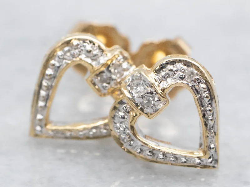 ladies earrings halo gold-Sparkling Diamond Heart Shaped Stud Earrings