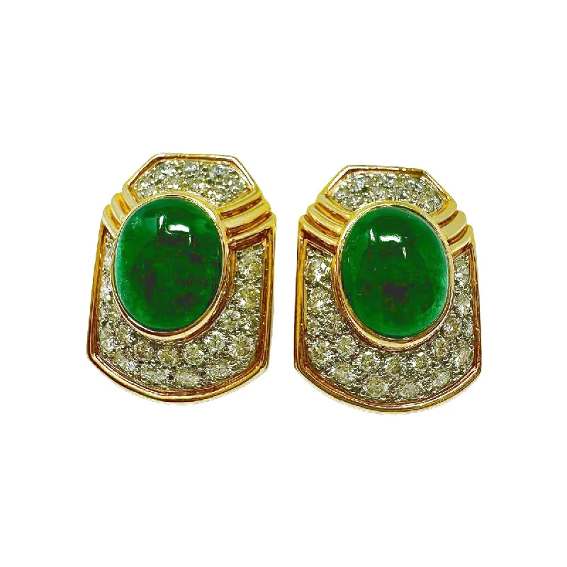 ladies earrings short-Montreaux 18K Gold and Platinum Clip-on Earrings with Emeralds & Diamonds