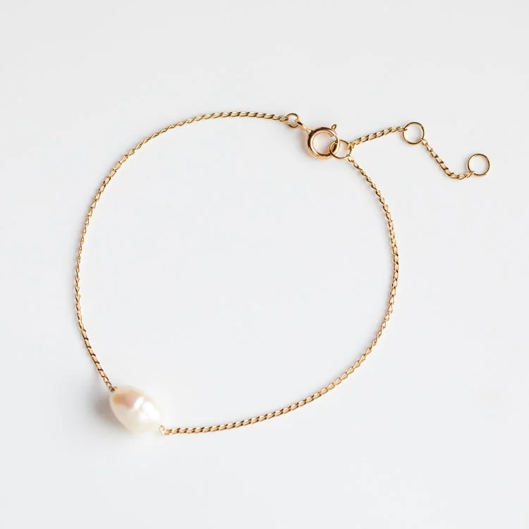 Ladies bracelets rotating gem designs-Solid Gold Single Pearl Chain Bracelet