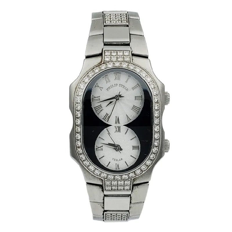 Ladies bracelets angled cut bracelets-Ladies Philip Stein Teslar Stainless Steel Wristwatch with Diamond Bracelet, Silver Dial & Diamond Bezel. (Pre-Owned)