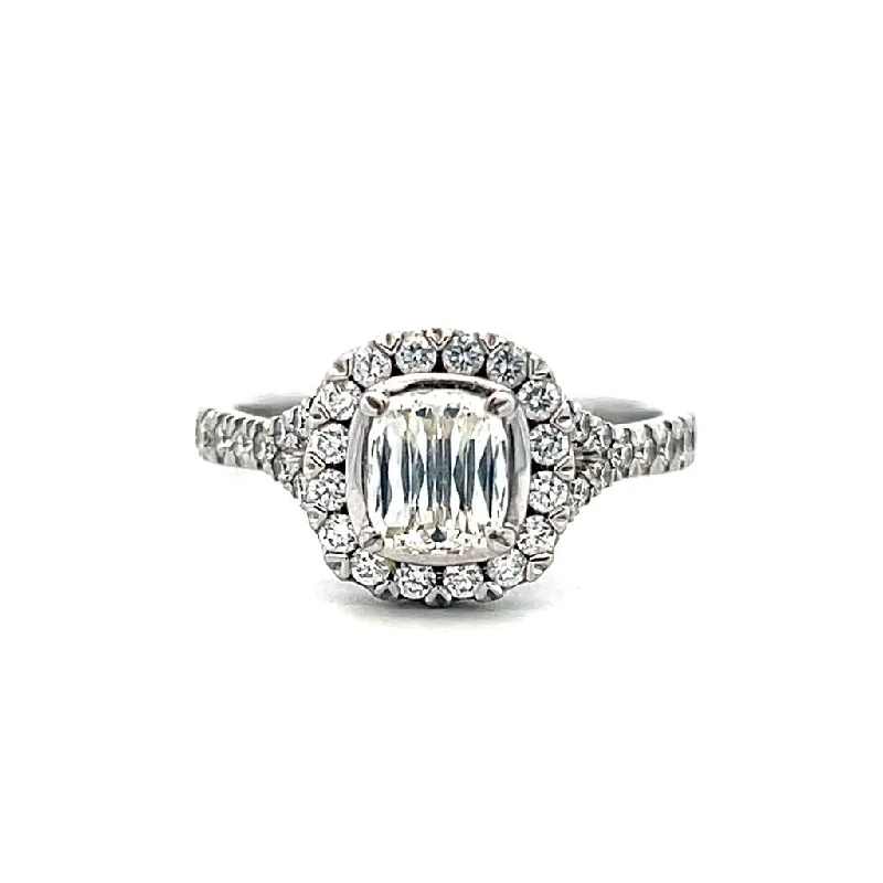 ladies engagement ring avant-garde-Estate 18K White Gold 1.13ct Cushion Diamond Halo Engagement Ring