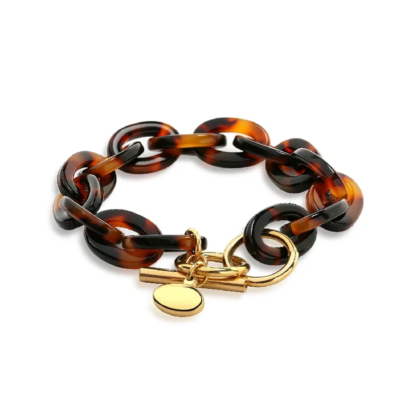 Ladies bracelets adjustable fit bracelets-Fashion Brown Golden Acrylic Leopard Tortoise Shell Chain Link Bracelet