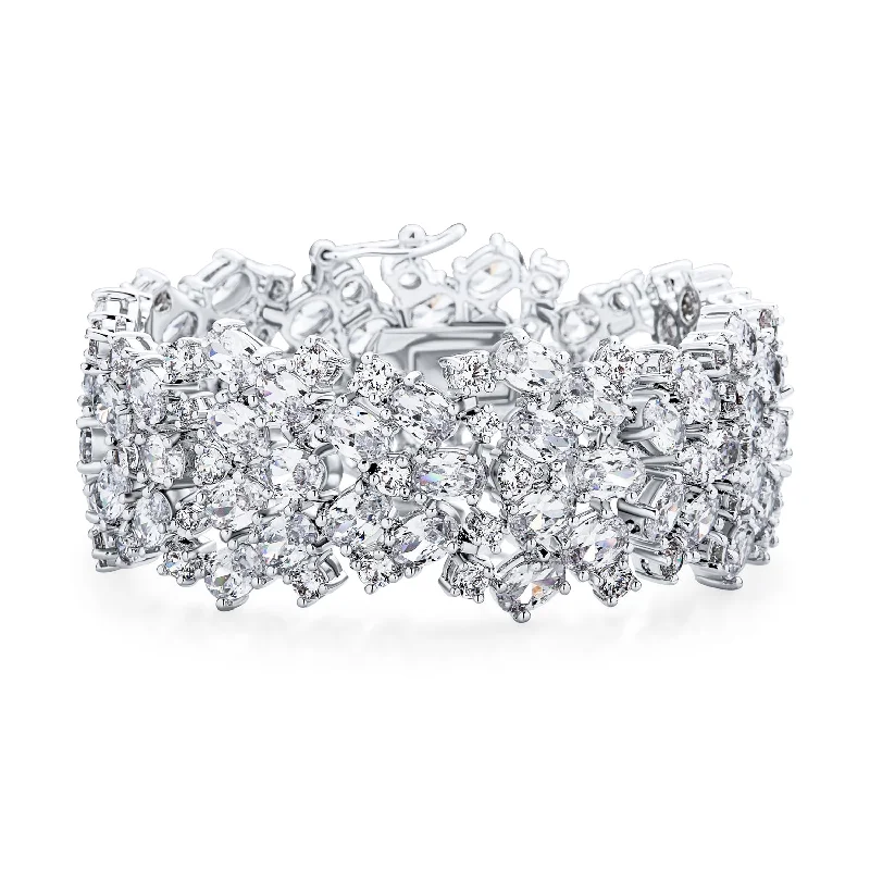 Ladies bracelets compact size styles-Elegant CZ Wide Statement Bracelet for Prom Wedding or Bridal Occasions