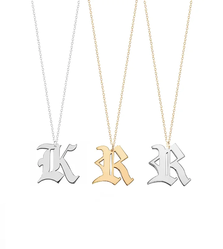 Ladies necklaces ergonomic shape designs-Noah Gothic Initial Necklace