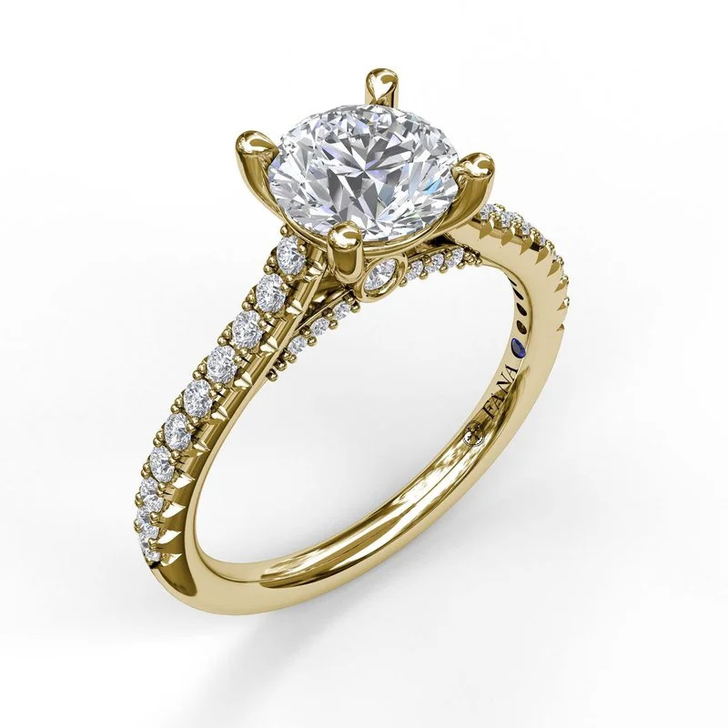 ladies engagement ring metallic tones-Classic Diamond Engagement Ring with Beautiful Side Detail