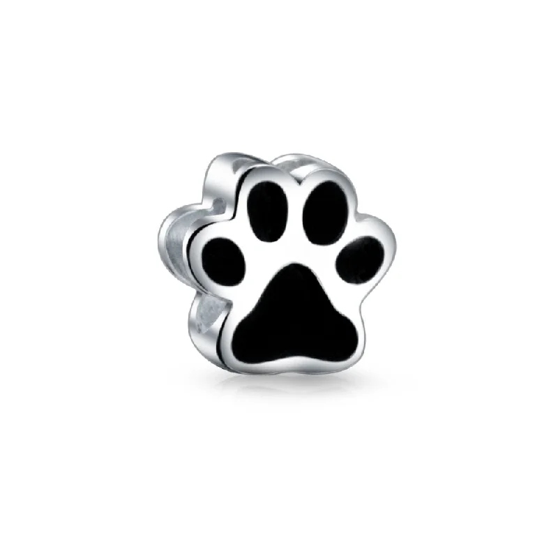 Ladies bracelets seasonal discount offers-Black Paw Print Charm Bead for Pet Lovers - Fits European Bracelet