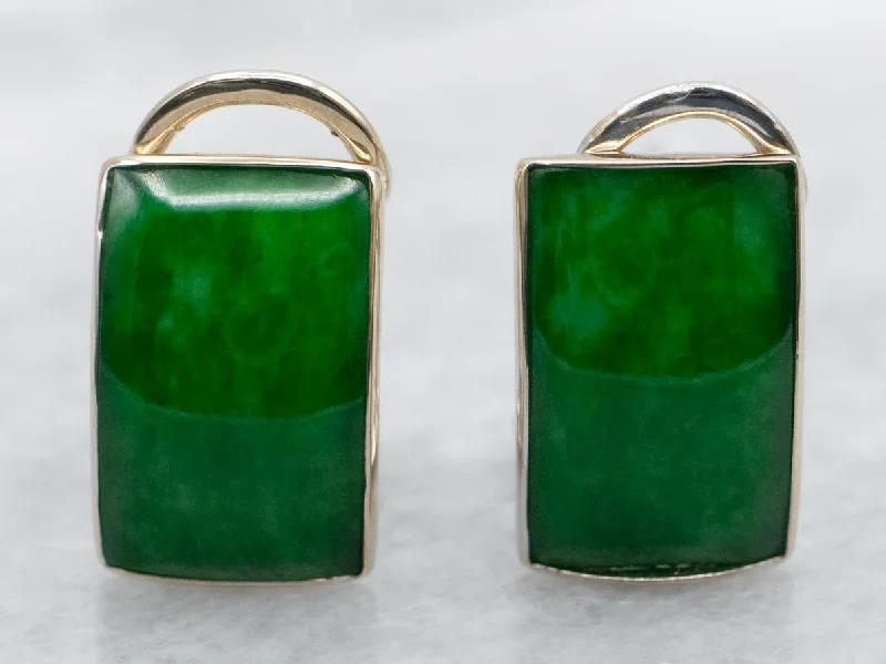 ladies earrings emerald-Jadeite Stud Earrings with Omega Backs