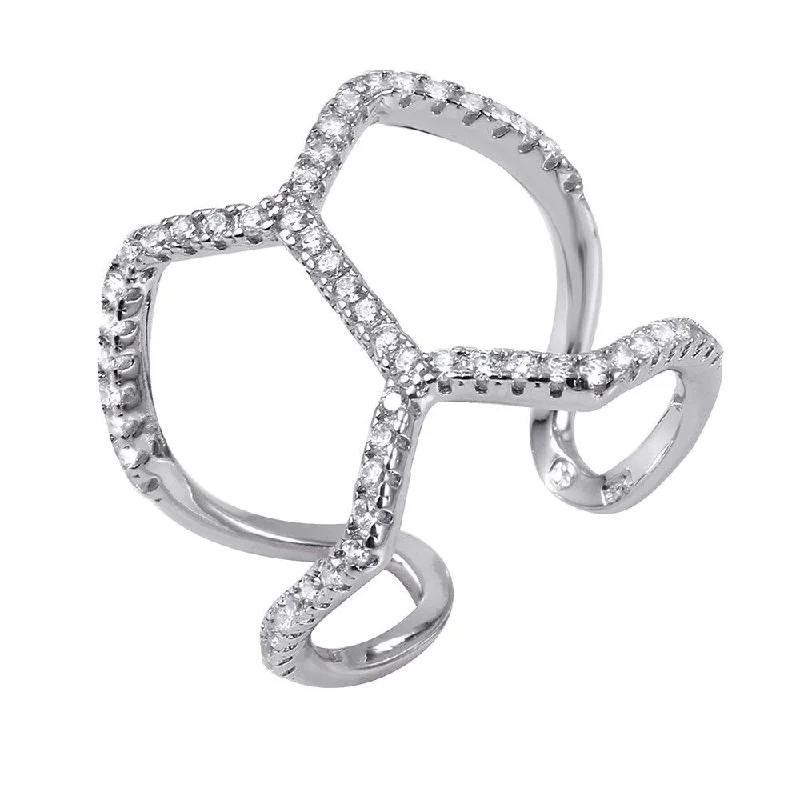 ladies ring zirconia-Silver 925 Rhodium Plated Open Connected CZ Ring - BGR00971