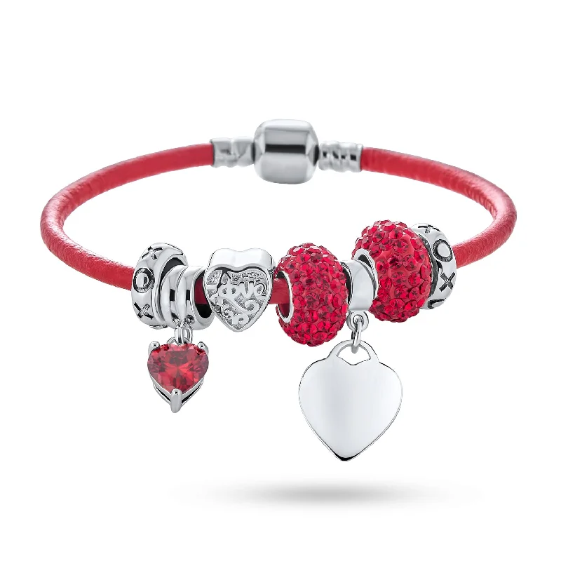 Ladies bracelets e-commerce store finds-Heart Lover Couples Valentine Charm Bracelet with Red Leather & Silver Clasp