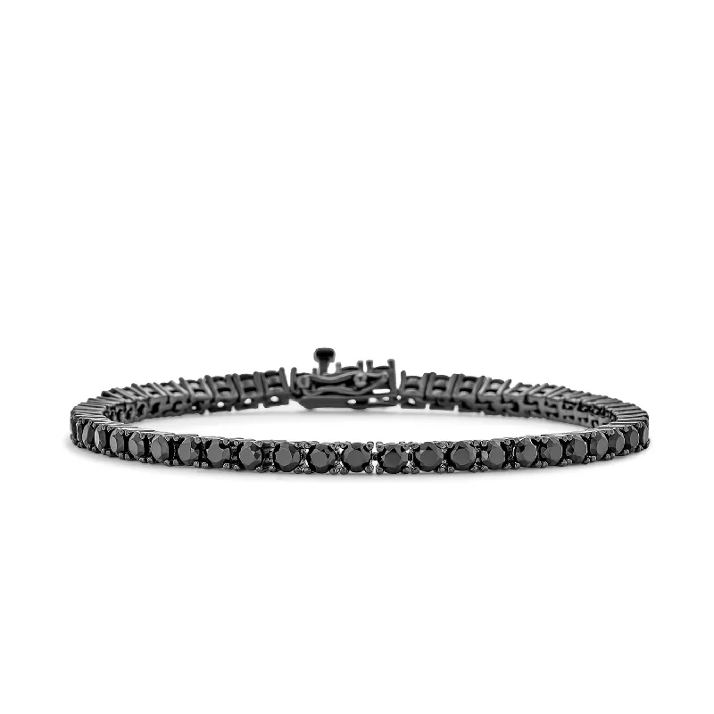 Ladies bracelets timeless wedding styles-Traditional Bridal Jewelry 10 CT CZ Round Solitaire Tennis Bracelet Black Silver 7"