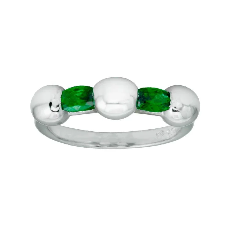 ladies ring under 100-Rhodium Plated 925 Sterling Silver Green Stone CZ Ring - BGR01308GRN