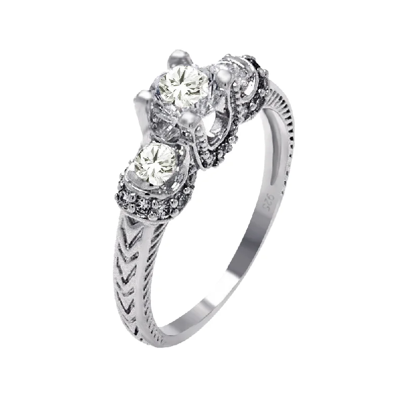 ladies ring birthstone gold-Silver 925 Rhodium Plated Clear CZ Past Present Future Bridal Ring - BGR00376