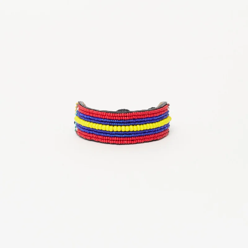 Ladies bracelets lightweight bangle designs-Maasai Bracelet - Red/Blue/Yellow Stripe