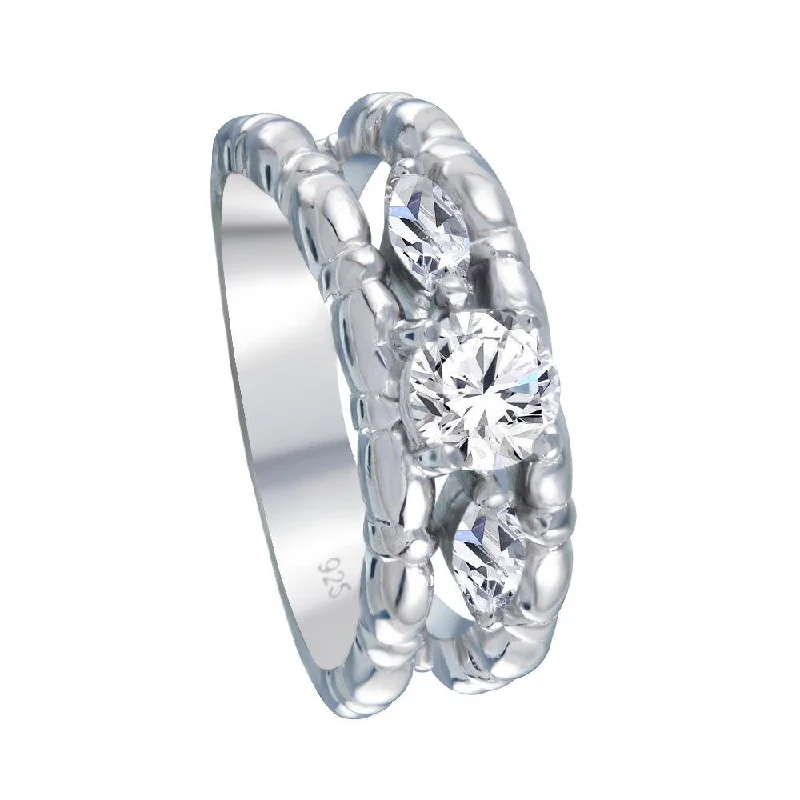 ladies ring antique style-Silver 925 Rhodium Plated Clear Round and Marquise CZ Ring - AAR0031