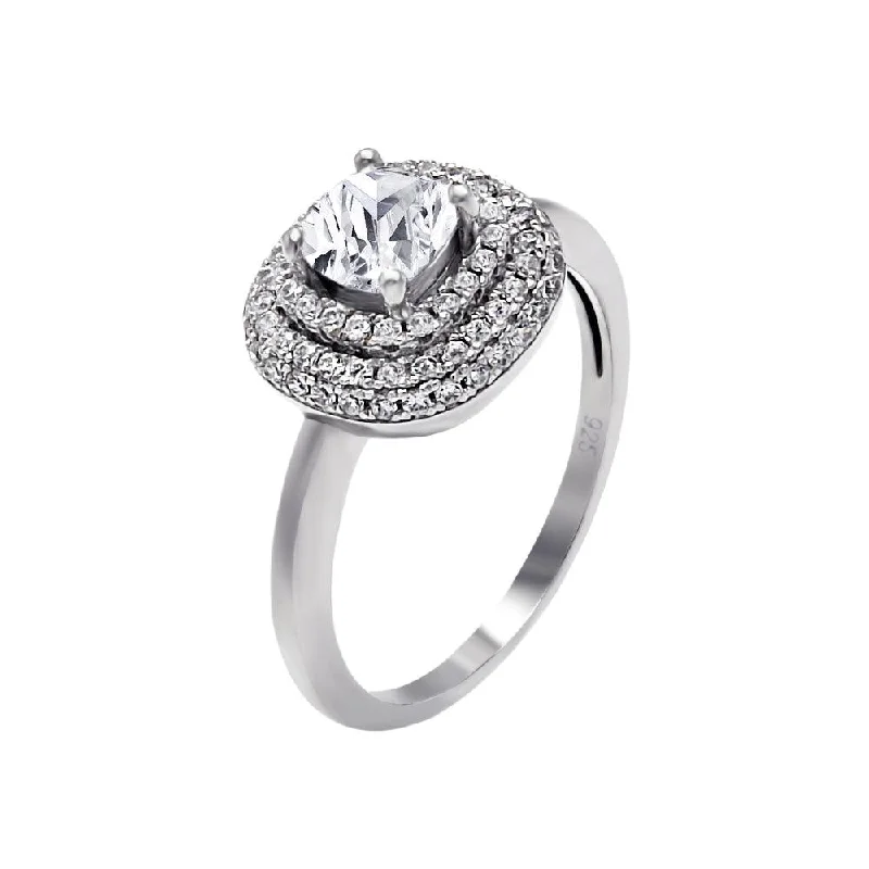 ladies ring slim platinum-Silver 925 Rhodium Plated Micro Pave Clear Center CZ Multi Layer Square Ring - ACR00058