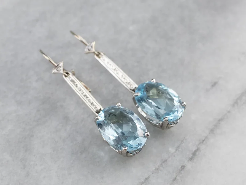 ladies earrings online-White Gold Blue Topaz and Diamond Drop Earrings